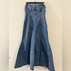 Pilcro Strapless Denim Mermaid Maxi Dress in Blue